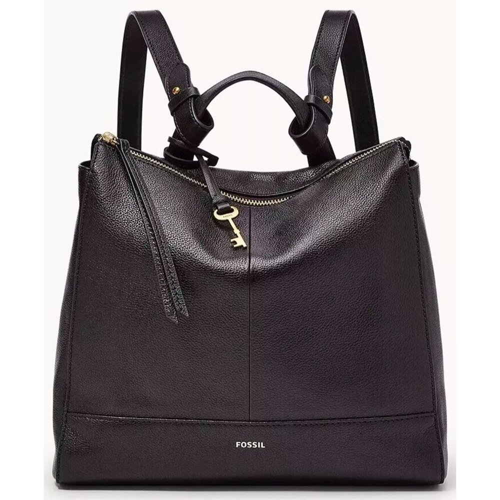 S Fossil Elina Black Leather Convertible Backpack SHB2979001 Purse Bag NWT $250